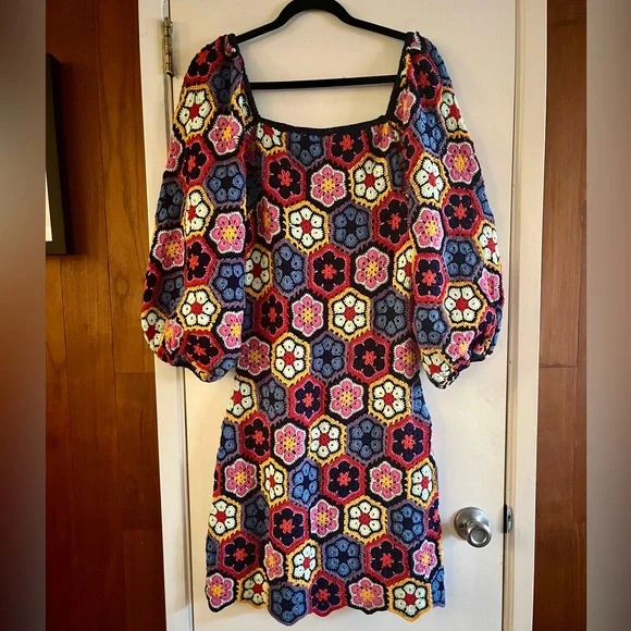 Anthropologie Farm Rio Crochet Floral Mini Dress - Picture 3 of 5